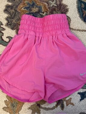 Nike Hot Pink High-Rise Athletic Shorts with Smocked Waist